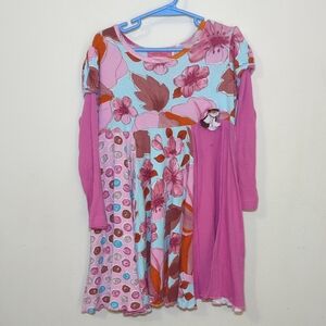 Pink Tangerine by Nay Mixed Fabric Pink Dress Floral + Doughnuts Girls Size 7/8